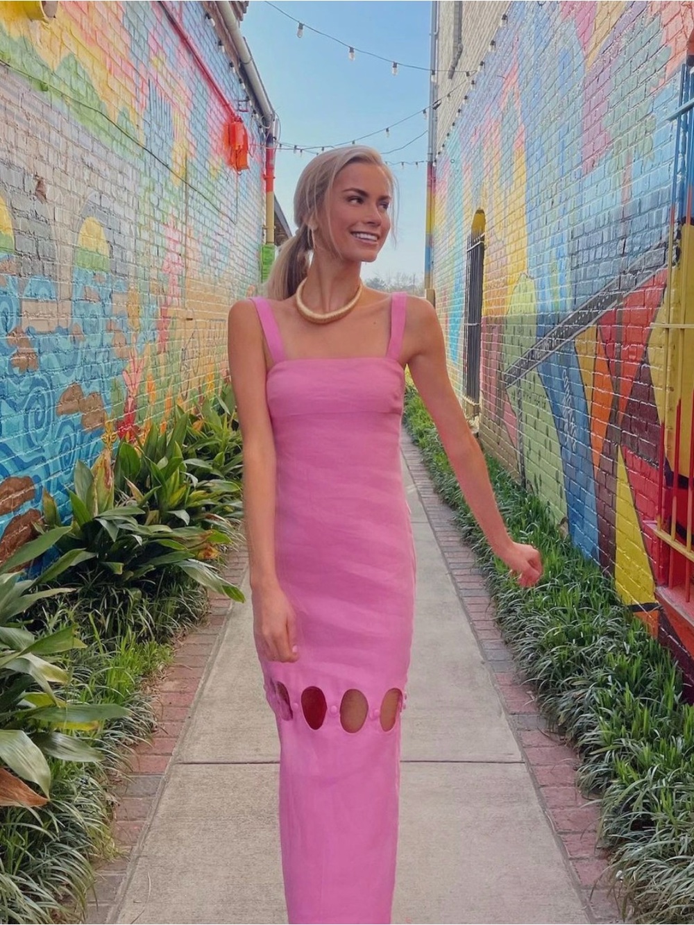 Elegant Pink Square-Neck Maxi Dress